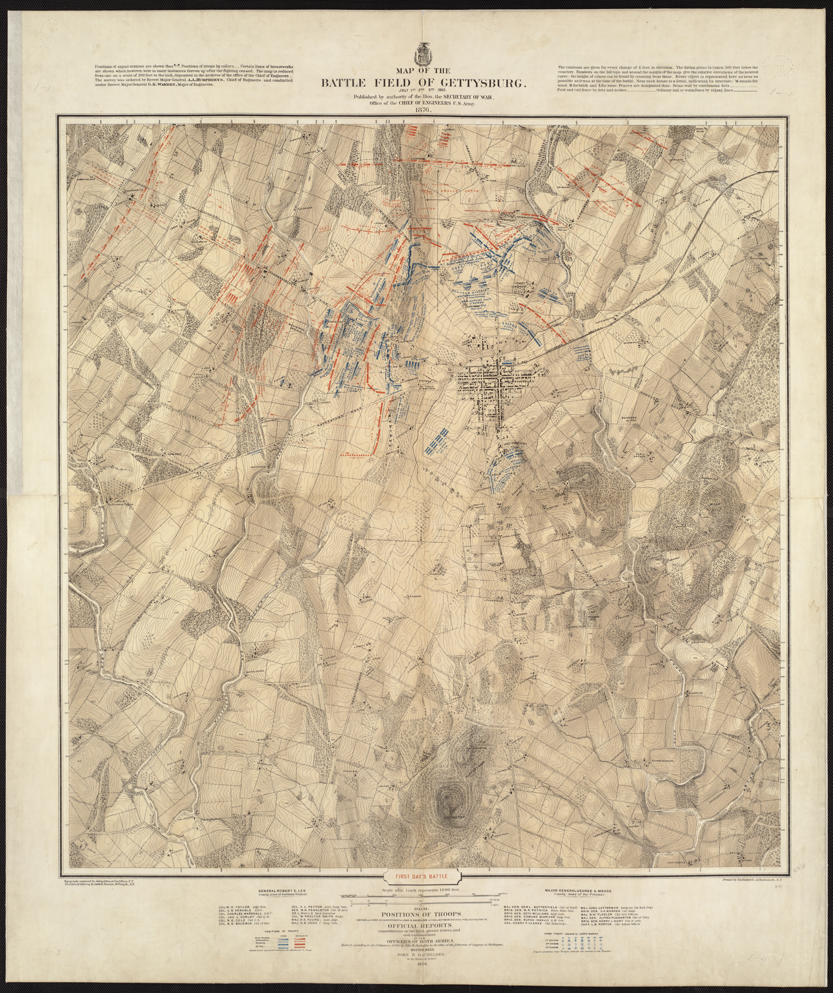 Bachelder 1876 map of the Gettysburg battlefield