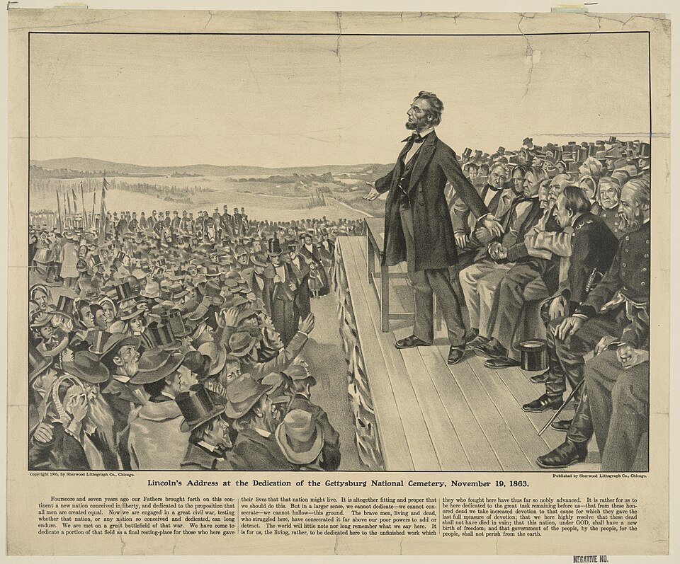 Abraham Lincoln delivering the Gettysburg Address, November 19 1863