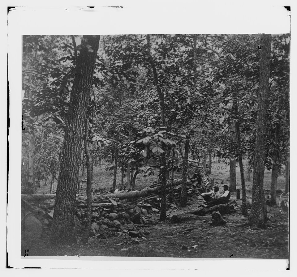Union defensive breastworks in the woods on Culp's Hill at Gettysburg