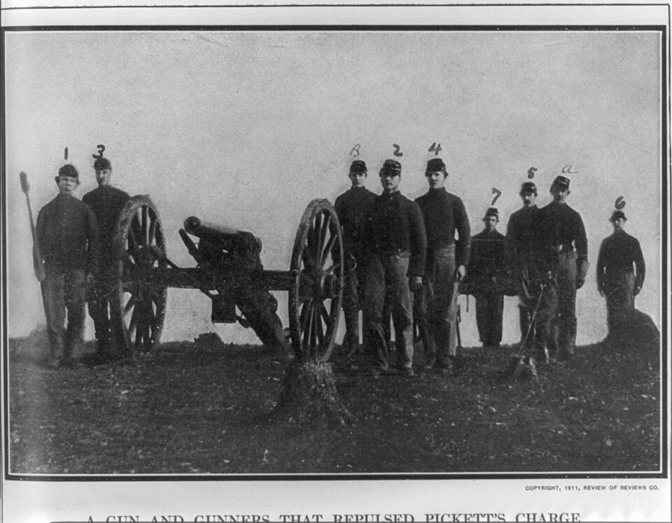Union artillery cannon and crew at Gettysburg that repulsed Pickett's Charge, July 3 1863