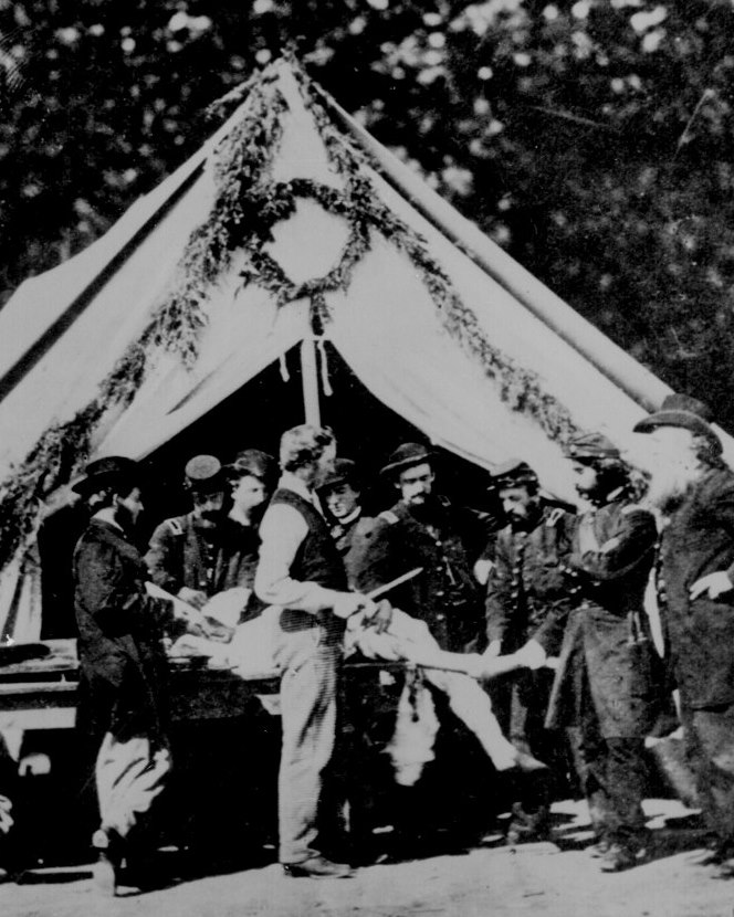 Field hospital tent at Gettysburg, July 1863, showing the civilian experience of the battle's aftermath